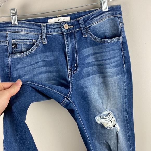 Kancan Blue Skinny Straight Raw Hem Distressed Jeans Size 9/28 - Picture 6 of 15